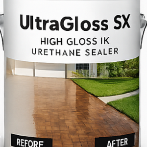 High gloss wet look paver sealer applied to a brick driveway