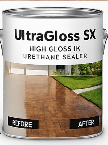 UltraGloss SX - High Gloss Urethane Sealer 1 High gloss wet look paver sealer applied to a brick driveway