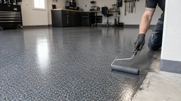 Water based epoxy coating applied to a prepared garage floor